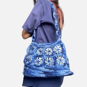 Crochet Blue Boho Hippie Bag